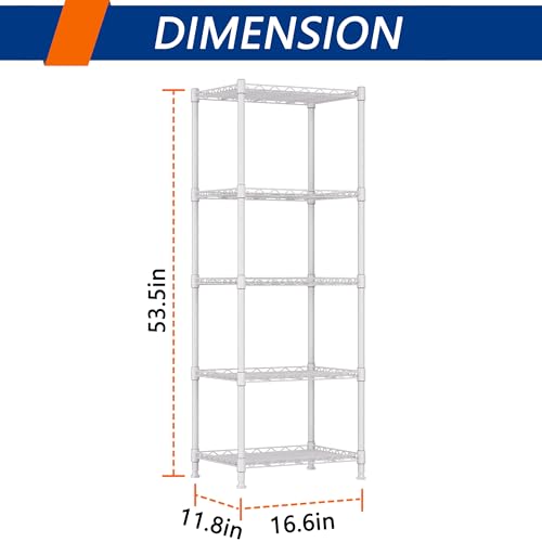 REGILLER 5-Wire Shelving Metal Storage Rack Adjustable Shelves,Standing Storage Shelf Units for Laundry Bathroom Kitchen Pantry Closet(White,11.8" D x 16.6" W x 53.5" H) - color: White, size: 5tier 11.8"D x 16.6"W x 53.5"H