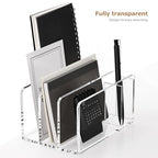 SANRUI Acrylic Mail Organizer, 3 Compartments Clear File Holder for Desk, Letter Sorter with Pen Holder, Countertop Document Sorter for Notebooks, Bills & Eyeshadow Palettes - style: 3 Sections with Pen Holder