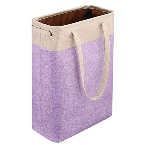 i BKGOO Laundry Basket with Handles Beige&Purple Slim Laundry Bin Collapsible Dirty Clothes Basket Narrow Laundry Bag Foldable Dirty Hamper for Camping, Dorms, Apartments - color: Beige&Purple
