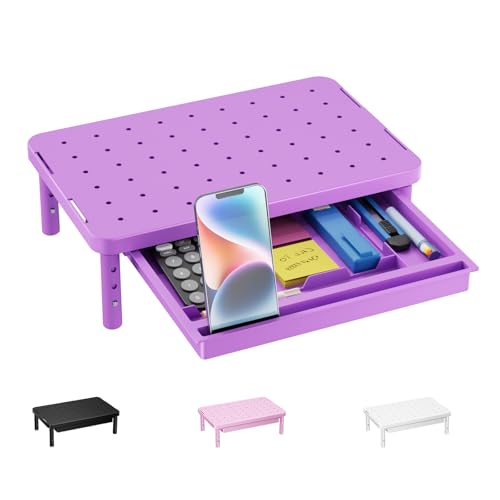 WALI Computer Monitor Stand with Storage, Desk Monitor Riser 3 Height Adjustable, Laptop Riser with Airflow Vents, Desk Organizer for Computer, Laptop, Printer (PTT002-V), 1 Pack, Violet - color: Violet, size: with Drawer