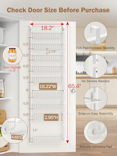 Delamu Over The Door Pantry Organizer, 9-Tier Pantry Door Organizers and Storage with Adjustable Basket, Metal Hanging Spice Rack, Seasoning Organizer, Door Organizer for Home Kitchen Bathroom, White - color: White, size: 9 Tier