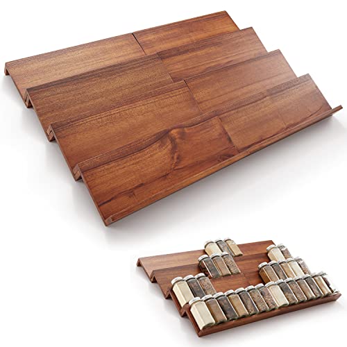 Tinamo Acacia Wooden Spice Rack Organizer for Cabinet - Spice Drawer Insert, Spice Organization for Cabinet, Seasoning Organizer, 4-Tier Spice Jar Rack for Drawer, Spice Holder Pack of 8 (64 Jars) - color: Acacia, size: Pack 8