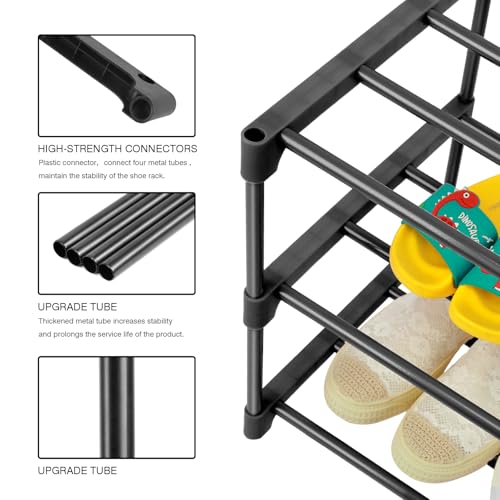 HITHIM 3-Tier Small Shoe Racks, Narrow Shoe Rack for 5-6 Pairs Shoe Storage,Kids Shoe Racks for Small Place,Lightweight Stackable Shoe Shelf Organizer for Closet,Black - color: Black, size: 3-Tier