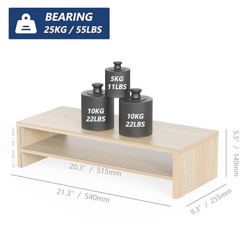 FITUEYES Monitor Stand - 2 Tier Computer Monitor Riser with 21.3 Inch Shelf, Wood Desktop Stand for Laptop Computer Screen, Desk Organization, Office Supplies - color: Oak, size: 21.3“
