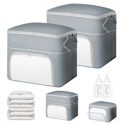 Comforter Storage Bag - Large Capacity Blanket Storage Bags Front-opening Ultra Space Saving Self Compression Organizer, Washable Compression Bags for Storage Comforter Blanket, 2 Pack, Grey - color: Gery, size: 2 Pack - 2-Layer