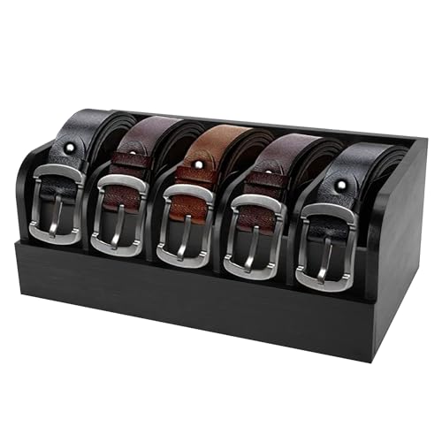 GTI Belt Organizer, 5 Compartments Belt Organizer for Closet and Drawer, Bamboo Display Case for Tie and Belt, Belt Storage Organizer for Men Women (Black) - color: Black, size: 5 Compartments