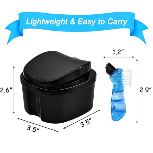 Black Denture Soaking Container Partial Denture Case, Orthodontic Retainer Cleaning Case Denture Cleaner Container Dentures Teeth Cup with Strainer and Lid Waterproof - color: Black