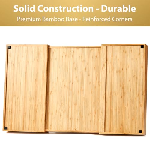 Umilife Extra Large Expandable Kitchen Siverware Utensils Drawer Organizer, 19" Deep for Big Drawer, Adjustable Bamboo Wood Drawer Divider with Curved Grooves, Cutlery Tray Flatware Holder - size: Expandable 19~33 x 19 inch