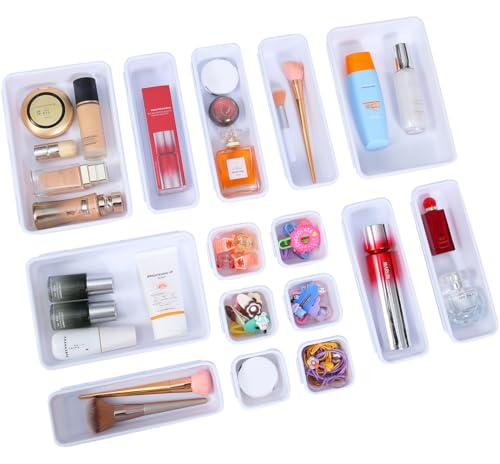 Kutesna 15 PCS Interlocking Desk Drawer Organizer Separator for Office,Bathroom,Kitchen,Makeup（White） - color: White, size: 15PC