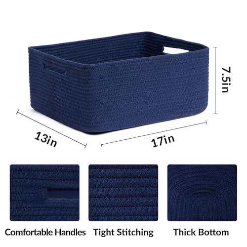 MiniArk Large Storage Baskets for Shelves, Closet Organizers Bins for Clothes Blanket Towels, Baby Nursery, Toy Baskets Box, Woven Rope Baskets, 17 x 13 x 7.5”, 2 Packs Navy Blue - color: Navy Blue, size: 2pcs-L17×W13×H7.5"