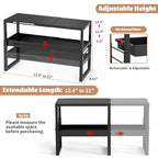 Adjustable Kitchen Countertop Organizer, 2-Tier Expandable Cabinet Counter Shelves, Heavy Duty Steel Pantry Organizers and Storage Shelf Rack Stand Riser, Adjustable Length & Height, Black