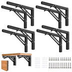 Folding Shelf Brackets 10 inch 8 Pcs - DIY Wall Mounted Shelf Bracket for Garage Workstation, Stuff Supports, Plant Stand - Heavy Duty Metal Collapsible Floating Shelf Bracket Black - size: 10 Inch- 8 Packs
