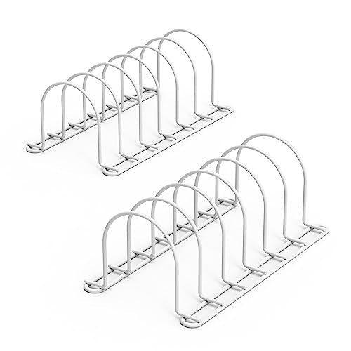 JAQ Plate Rack for Cabinet, 10.5" Vertical Dish Organizer for Plates, Pot Lids, Cutting Boards & Baking Sheets, Metal Kitchen Cabinet Organizer for Pantry Countertop (2-Pack, White) - color: White /2 Pack