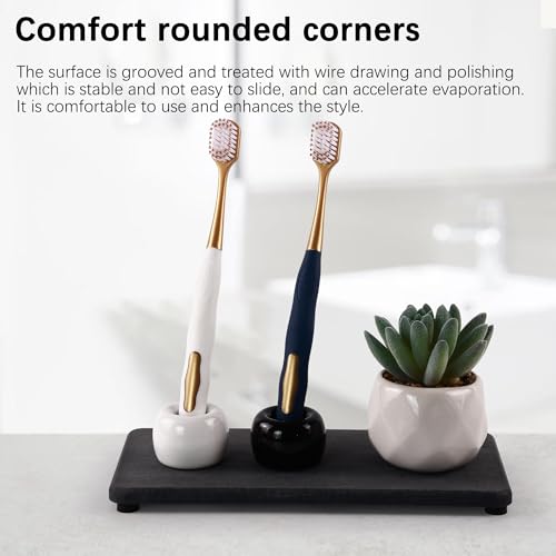NiuYichee 2 Pcs Water Absorbing Stone Trays, Kitchen/Bathroom Sink Soap Dish, Diatomite Tray Used for Hand Soap & Cosmetic Bottles in The Modern Home, 4" W x 8.3" L, Dark Gray - color: Dark Gray, size: 8.3" x 4"