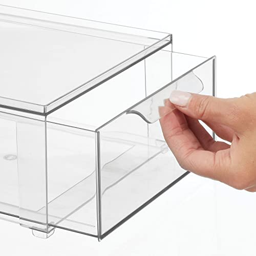 mDesign Plastic Stackable Bathroom Storage Organizer Bin Containers with Front Pull Drawer for Bathroom Countertop, Vanity, Closet Shelves - Holder for Beauty Accessories - Lumiere Collection - Clear - size: 8 x 12 x 4 (Pack of 1)