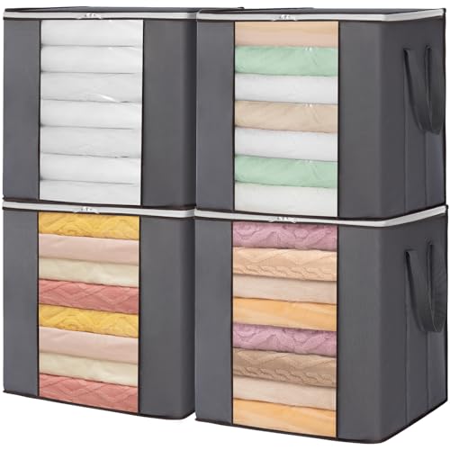 Lifewit 100L Extra Large Blanket Storage Bags, Foldable Comforter Storage with Reinforced Handles, Clothes Storage Containers for King Comforter, Bedding, Pillow, Sheet, Storage Bin with Lids 4 Pack - size: 100L