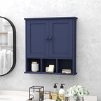 TaoHFE Blue Bathroom Over The Toilet Storage Cabinet,Wall Medicine Cabinet Organizer with 2 Door Adjustable Shelves,Wooden Modern Bathroom Shelves Wall Mounted Laundry Room - color: Blue
