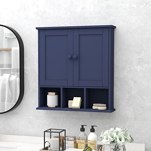 TaoHFE Blue Bathroom Over The Toilet Storage Cabinet,Wall Medicine Cabinet Organizer with 2 Door Adjustable Shelves,Wooden Modern Bathroom Shelves Wall Mounted Laundry Room - color: Blue