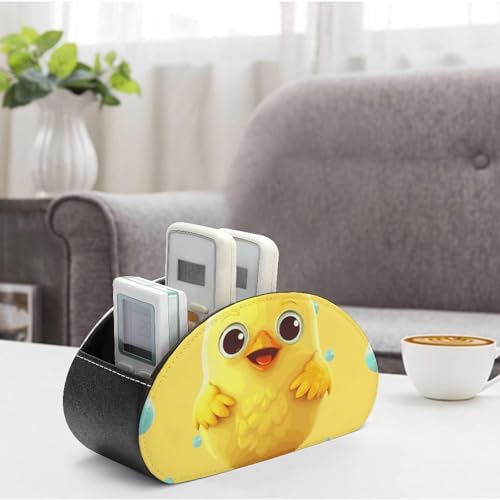 PU Leather Remote Control Organizer Box 5-Slot Multifunctional Cute Yellow Chicken Storage Holder for TV/DVD/Accessories Stylish Desk Decor for Living Room, Bedroom, Office - color: Cute Yellow Chicken