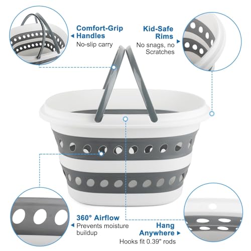 28L Collapsible Laundry Basket with Handle, Foldable Clothes Basket Laundry Hamper Plastic Storage Bin, Pop-Up Hamper for Dirty Clothes, Portable Storage Container Outdoor Camping Home RV Accessories - size: 28L