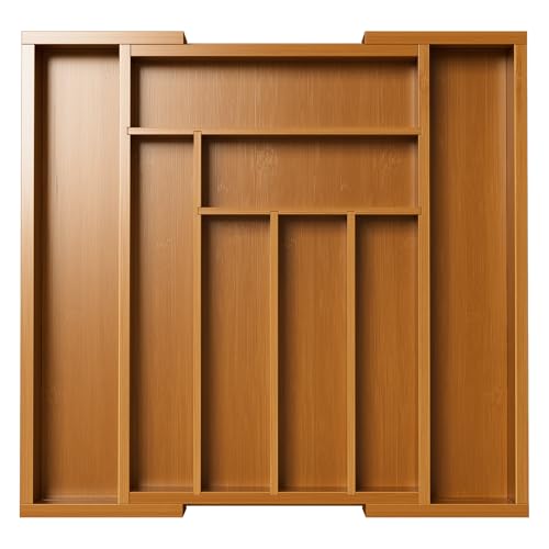 Pipishell Bamboo Expandable Drawer Organizer for Utensils Holder, Adjustable Silverware Organizer Cutlery Tray, Drawer Dividers for Utensils, Flatware, Knives in Kitchen, Bedroom, Living Room(M-Brown) - color: Brown, size: Medium