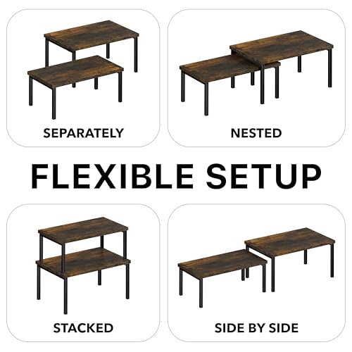 Simple Houseware Expandable Stackable Cabinet and Counter Shelf Organizer with Wooden Surface, 7.6'' D x 11.75'' W x 6.1'' H, Rustic Brown - color: Rustic Brown
