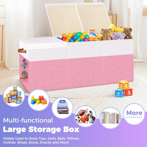 Extra Large Toy Storage Box with Lid, Collapsible Sturdy Toys Chest Storage Organizer Bin Basket with Divider for Kids, Boys, Girls, Closet, Playroom, Bedroom, Nursery, 40"X14"X16", Pink & White - color: Extra Large Pink & White