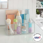 STORi 5-Compartment Clear Plastic Organizer | Rectangular Divided Makeup and Vanity Storage Bin and Office Desk Caddy | Scalloped Wall Design | Made in USA