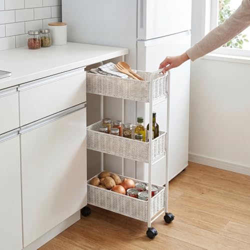 FOCHIER F Utility Slim Storage Cart,3-Tier Rolling Kitchen Office Laundry Room Cart,Mobile Shelving Unit Organizer for Living Room Bathroom Baby Diaper Narrow Places (White, UC-White-7.1inch) - color: White