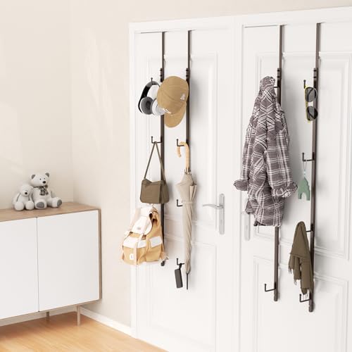 HapiRm Over Door Hat Rack - 4 Packs Metal Hanging Hat Organizer with 16 Hooks Design, Baseball Cap Hanger Organizer Storage Holds up to 80 Caps for Door, Bedroom, Closet（Brown） - color: Brown, size: 4 Pack