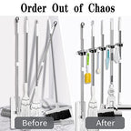 2 Pack Mop and Broom Holder Wall Mount, 5 Racks and 4 Hooks Broom Organizer Storage Tool Racks Stainless Steel Heavy Duty Hooks Self Adhesive Solid Non-slip for Home Kitchen Garden Laundry Garage - color: 5 Racks & 4 Hooks (Silver) - 2 Pack