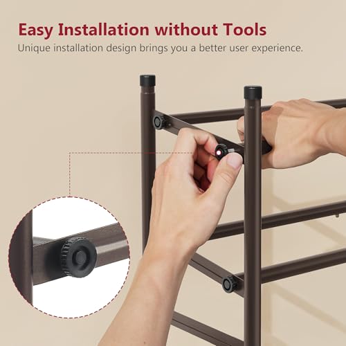 Tajsoon 3 Tier Expandable Shoe Rack for Closet, 28“-41“Adjustable & Stackable Shoe Shelf Storage, Metal Shoe Rack Organizer for Front Door Entrance, Closet, Garage, Entryway, Bronze - color: Bronze, size: 3 Tier