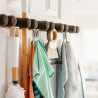 Full Circle Get A Grip, Wall-Mounted Mop and Broom Organizer, Lightweight Bamboo with Foam Pegs, Easy to Install Home Organization, Also Perfect for Garden Tools and Garage, Large - size: Large, 5 pegs
