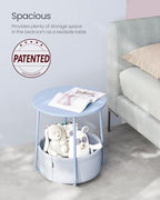 VASAGLE LILEA Collection - Small Round Side End Table, Modern Nightstand with Fabric Basket, Pale Blue and Ice Blue ULET223Q62 - color: Pale Blue + Ice Blue, size: Round + 1 pack