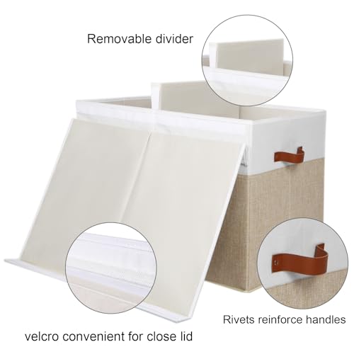 Gowee Large Toy Storage Box with Lid, Sturdy Toys Storage Chest Bin Organizer Basket with Dividers for Kids, Boys, Girls, Nursery, Closet, Bedroom, Playroom 26"x17" x17" (Beige and White) - color: Beige and White, size: 26"x17" x17"
