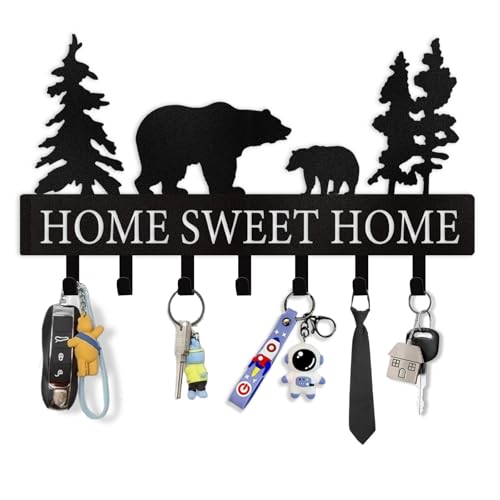 Personalized Key Holder for Wall - Metal Bear Key Rack Wall Mounted with Hooks - Key Holder Hooks Organizer Coat Rack - Animal Theme Hooks Sweet Home Decor for Storage, Hallway, Bedroom, Office - color: 04 Bear