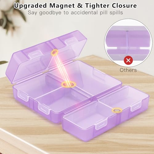FYY Daily Pill Organizer, 7 Compartments Portable Pill Case Travel Pill Organizer,[Folding Design] Pill Box for Purse Pocket to Hold Vitamins,Cod Liver Oil,Supplements and Medication-Clear Purple - color: Clear Purple, size: Small (1 Piece)