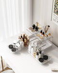 Attelite Makeup Organizer 2-Tier Rotating Design Cosmetics Storage with 180 Rotation Sturdy Durable Versatile Perfume Vanity Organizer for Countertops, Bathrooms, Office Supplies 2 Pack White - size: 2 pack