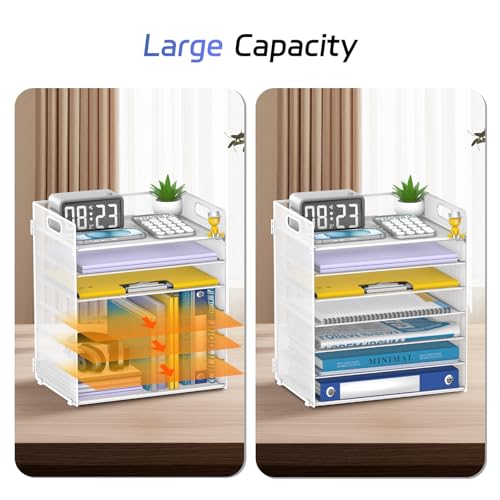 7 Tier Paper Organizer - Mesh Desktop File Holder with Handles for Office School Desk, Black (White) - color: White