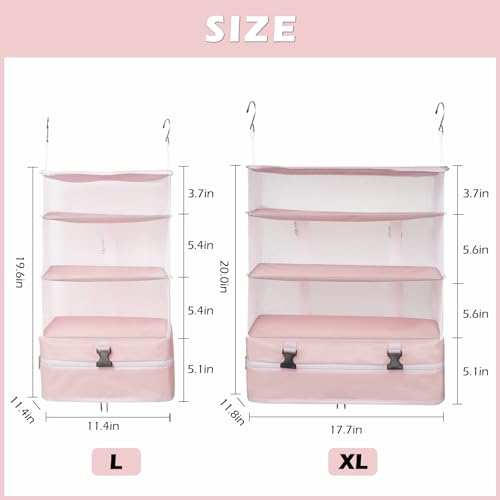 Surblue Hanging Closet Storage Bag Collapsible 3-Shelf Washable Oxford Fabric with 2 Hooks (L 11.41 * 11.41 * 19.68in, Pink) - color: Pink, size: L 11.41*11.41*19.68in