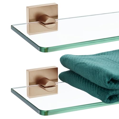 KOKOSIRI Glass Shelf for Bathrooms Kitchen Rack 12-Inch Floating Wall Shelves Shower Storage, 2 Pack Champagne Bronze Stainless Steel B1107CPG-L12-P2 - color: Champagne Bronze, size: 12-Inch(2 Pack)