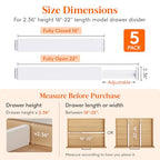 Lifewit 5 Pack 2.36" High Drawer Dividers 40-56cm/16-22 Adjustable Drawer Organizer for Clothes/Utensils, Expandable Drawer Separator in Dresser/Kitchen/Bedroom/Office Organization & Storage White - size: 2.36"H, 16-22"L