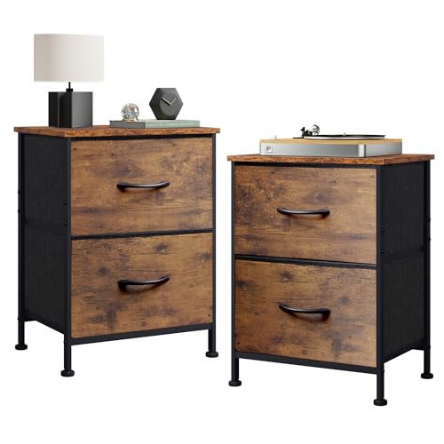 WLIVE Night Stand Set of 2, Small Dresser with 2 Drawers & Wooden Top, Nightstand with Fabric Bins, Bedside Table End Table for Bedroom, Closet, Entryway, College Dorm, Rustic Brown - color: Rustic Brown (Set of 2), size: 11.8"D x 15.7"W x 20.9"H