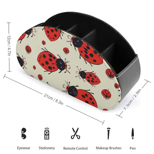 PU Leather Remote Control Organizer Box 5-Slot Multifunctional Red Ladybug Storage Holder for TV/DVD/Accessories Stylish Desk Decor for Living Room, Bedroom, Office - color: Red Ladybug
