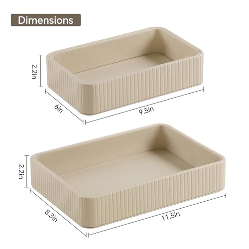 Desk Organizer Tray, PU Leather Nightstand Organizer Perfume Valet Tray for Men Women, Decorative Vanity Trays Trinket Dish Key Bowl for Entryway Table (2pcs, Beige, Large+Small) - color: Beige, size: 11.5" x 8.3" x 2.2"& 9.5" x 6" x 2.2"