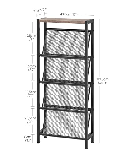 CHOEZON Shoe Rack, 5-Tier Slanted Shoe Rack, Narrow Shoe Storage Shelf, Slim Shoe Organizer for Entryway, Space-Saving, Wooden Top and Metal Frame, for Entryway, Hallway, Greige and Black TXJ03BG - color: Greige, Black
