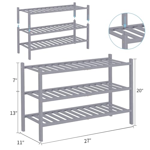 RONGJlA 2 Tier Bamboo Shoe Rack for Closet Free Standing Wood Shoe Shelf Storage Organizer for Entryway Small Space Stackable, Grey - color: Grey, size: 3-Tier-Regular