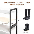 4-Tier Shoe Rack for Closet & Entryway, Stackable Shoe Organizer with Screw-Fastened Metal Frame, Less Wobble Design, Heel-Friendly Non-Woven Shelves, 11.8" Deep Space-Saving Shoe Storage Black - size: 4-Tier