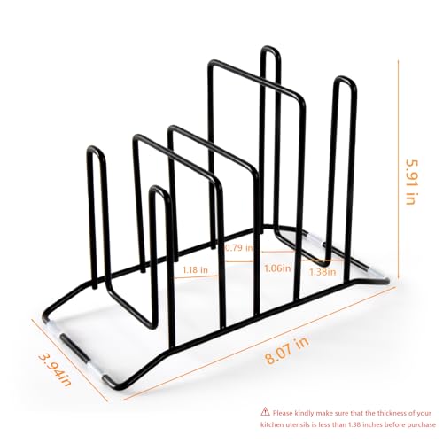 Pot Lid Organizer and Cutting Board Holder, Stainless Steel Kitchen Storage Rack for Lids and Boards, Space-Saving Cooling Rack Organizer for Countertop and Cabinet [1-Pack] Black