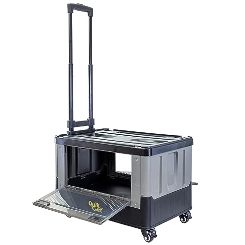 dbest Products Quik Cart Extended Four Wheeled Rolling Crate Teacher Utility with seat Dual Accessible Doors Heavy Duty Collapsible Basket with Two Position Handle - color: Black, style: Extended